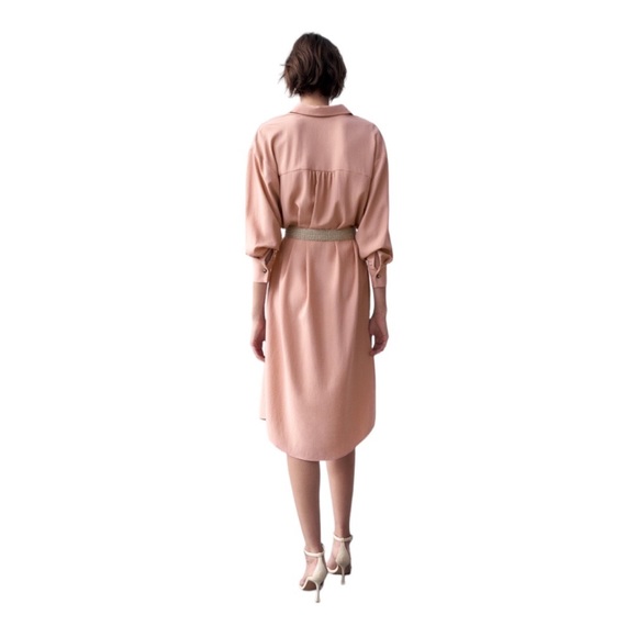 Zara Midi Oversized Belted Pink Shirtdress with Side Split | Size S - Picture 2 of 13